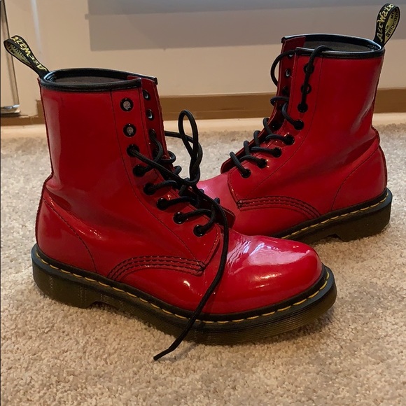 dr martens red patent boots